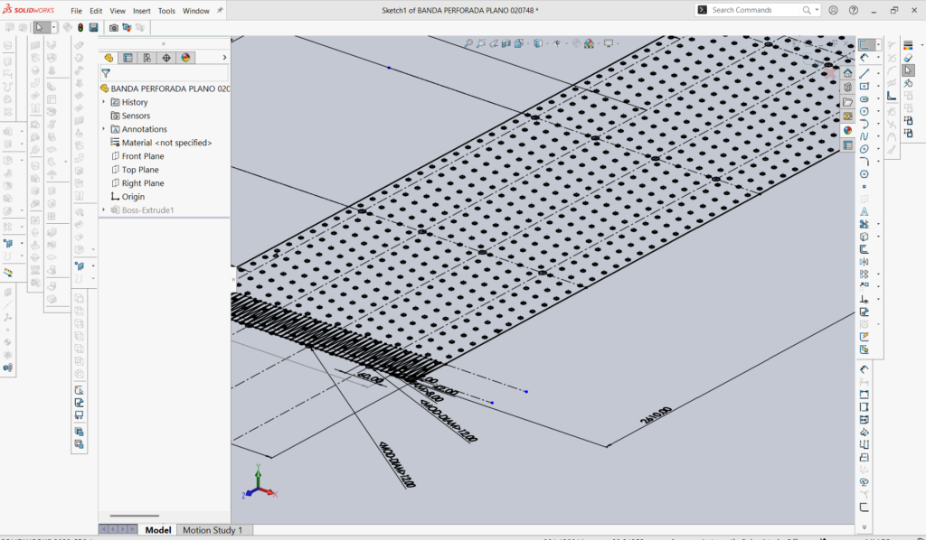 Diseño en SolidWorks de correa dentada con taladros mecanizados