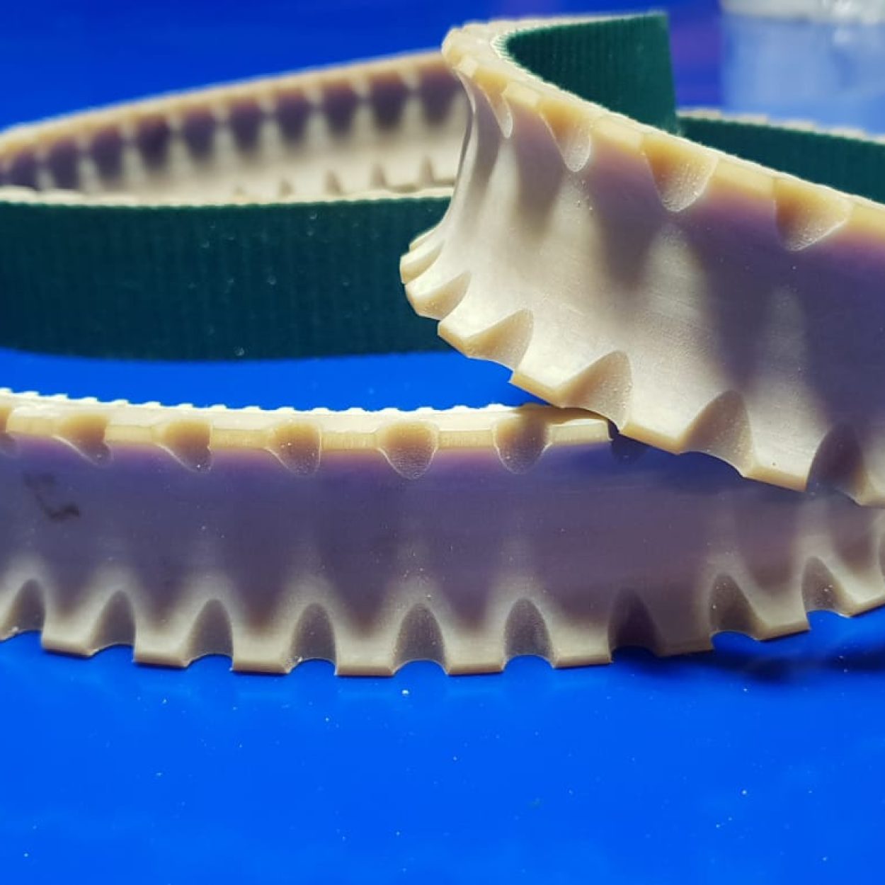 Correa dentada T5 con tejido NFT para transporte de embutidos, apta para aplicaciones alimentarias y disponible con recubrimiento de silicona metal detectable